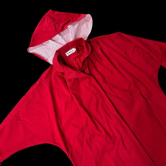 Vintage Jacket Small Herman Kay Red Detachable Hooded Stripes Long Retro 1980s - Picture 1 of 10